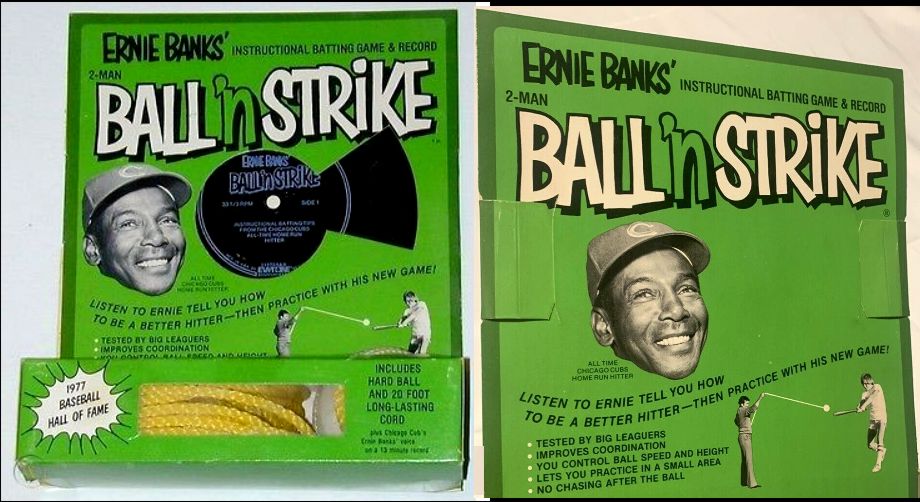 ERNIE BANKS - 1977 BALL 'n STRIKE Instructional Batting Game & Record Baseball cards value