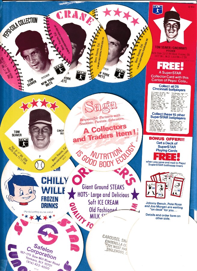 Tom Seaver - Disc COLLECTION - Lot of (8) 1976-77 MSA + 1978 Pepsi Tab ! Baseball cards value