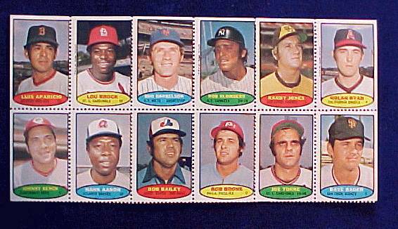 1974 Topps STAMPS SHEET #.1 NOLAN RYAN, HANK AARON, Johnny Bench Baseball cards value