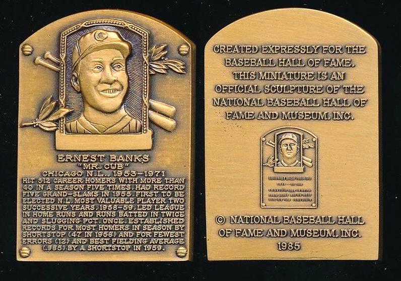 S4: Ernie Banks - 1985 Hall-of-Fame Gallery Mini BRONZE PLAQUE Baseball cards value