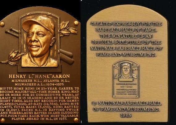S2: Hank Aaron - 1985 Hall-of-Fame Gallery Mini BRONZE PLAQUE Baseball cards value