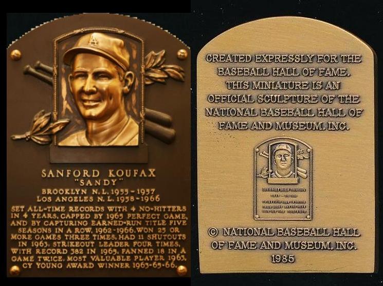 S7: Sandy Koufax - 1985 Hall-of-Fame Gallery Mini BRONZE PLAQUE Baseball cards value