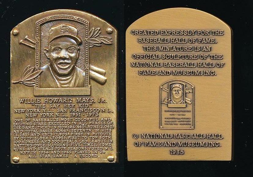 S3: Willie Mays - 1985 Hall-of-Fame Gallery Mini BRONZE PLAQUE Baseball cards value