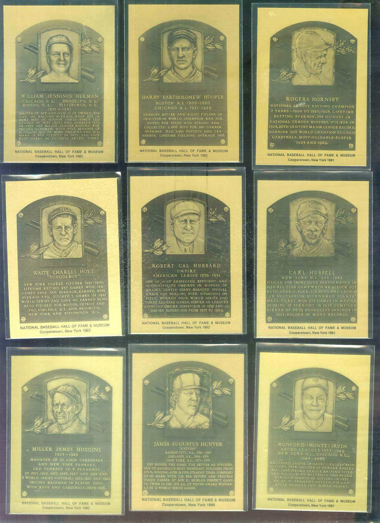 1981-89 Hall-of-Fame METAL PLAQUE # 27 Carl Hubbell Baseball cards value