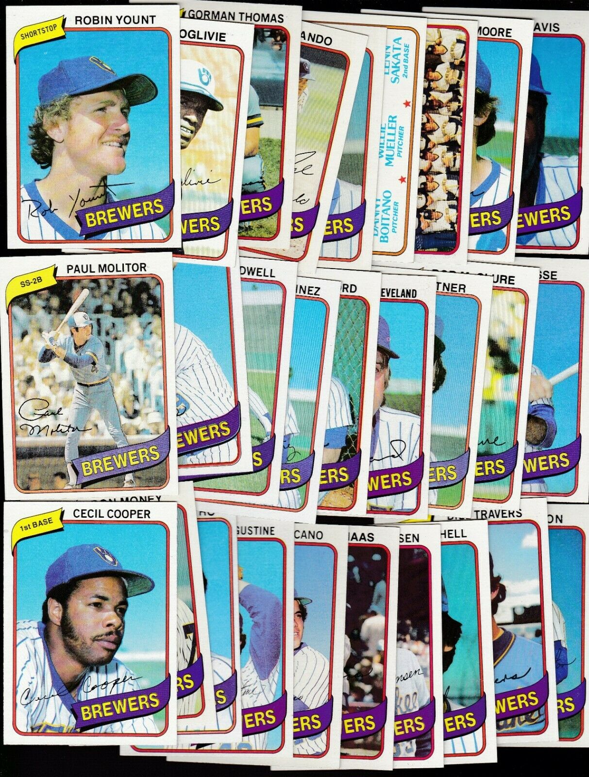  BREWERS - 1980 Topps COMPLETE TEAM Set/Lot (28+1) Baseball cards value