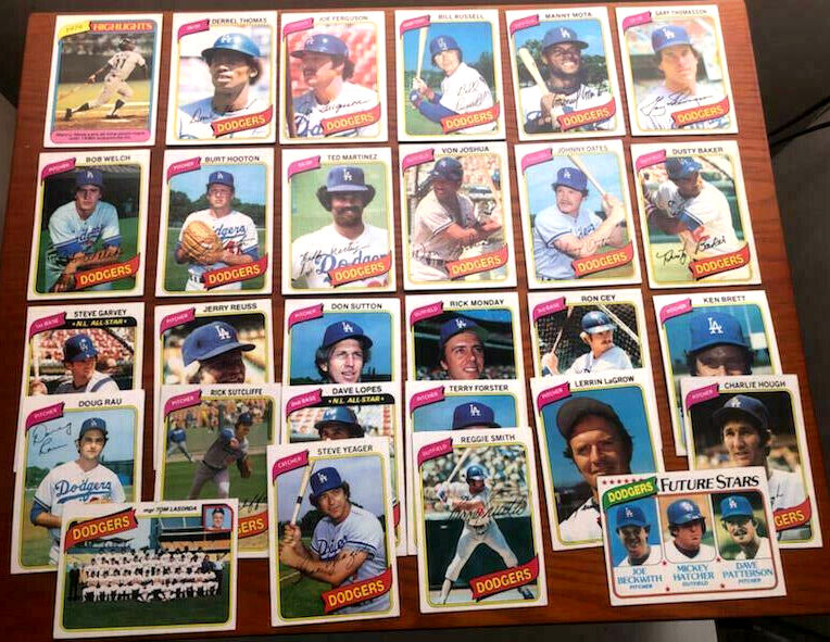  DODGERS - 1980 Topps COMPLETE TEAM Set/Lot (27+1) - w/Highlight subset car Baseball cards value
