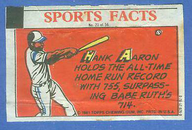 1981 Topps Thirst Break #21 Hank Aaron 'Home Run Record' Baseball cards value