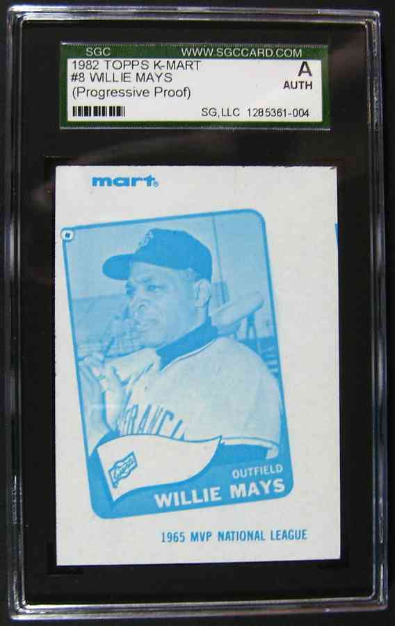 1982 Topps K-Mart #8 - WILLIE MAYS Progressive PROOF [BLUE] (Giants) Baseball cards value