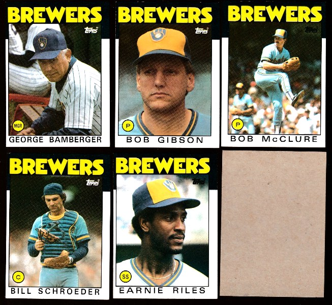  Brewers - 1986 Topps BLANK-BACK PROOFs - Team Lot (5) Baseball cards value