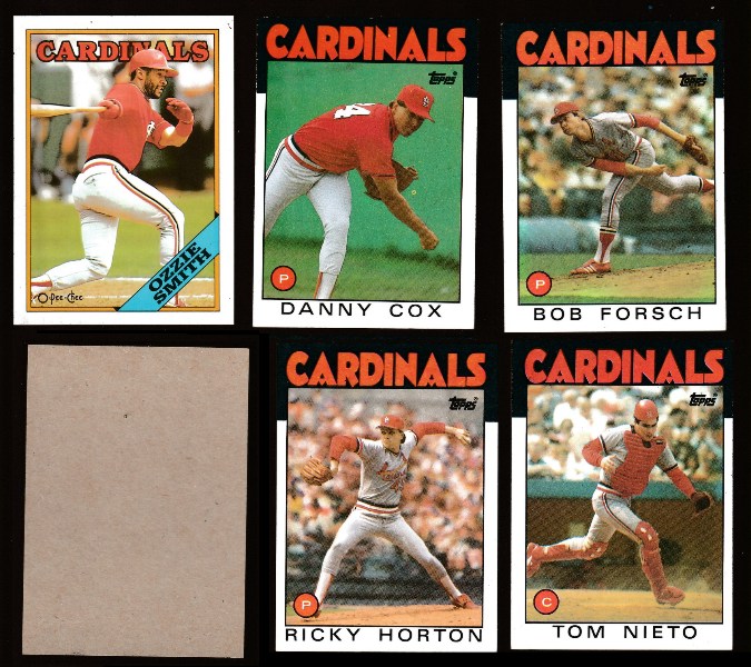 Cardinals - 1986-1988 Topps/OPC BLANK-BACK PROOFs - Team Lot (5) Baseball cards value