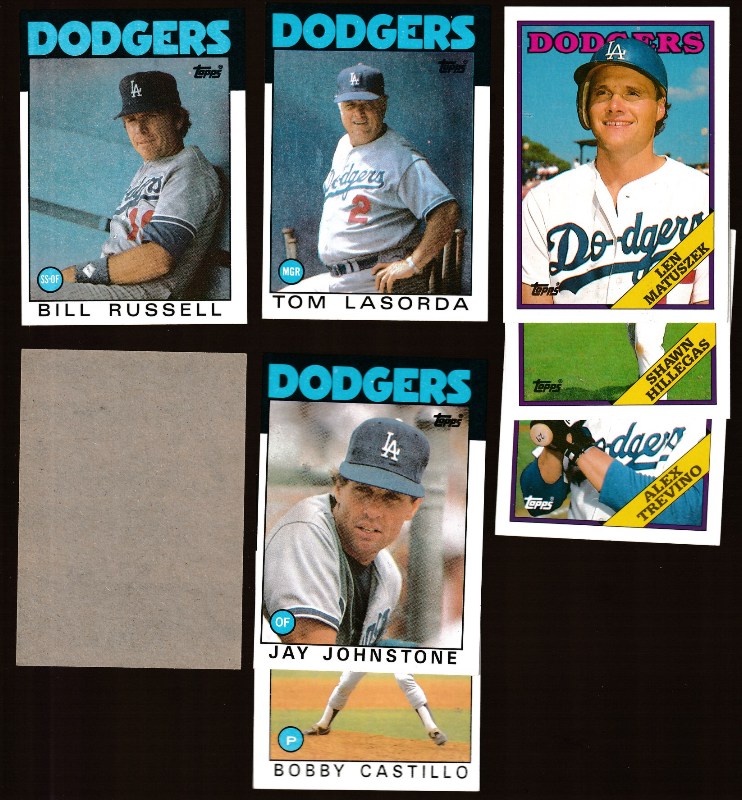  Dodgers - 1986-1988 Topps BLANK-BACK PROOFs - Team Lot (7) different Baseball cards value
