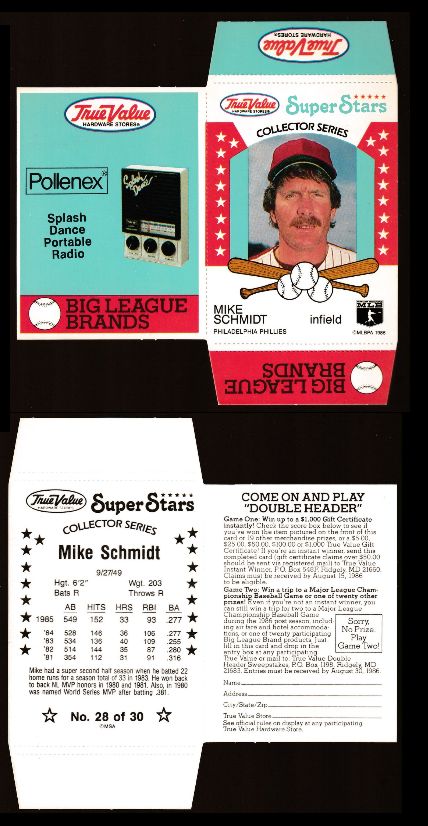Mike Schmidt  - 1986 True Value UNFOLDED 1-Card PANEL/PROOF (Phillies) Baseball cards value