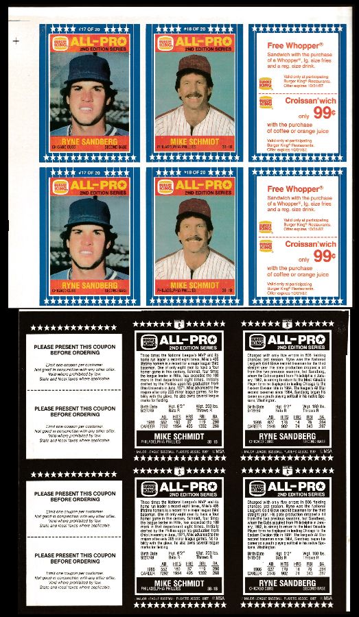 Mike Schmidt - 1987 Burger King COMPLETE 2-PANEL Panel w/Ryne Sandberg Baseball cards value
