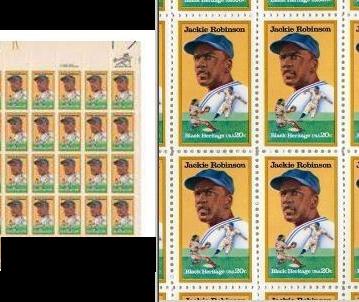  Jackie Robinson - 1982 U.S. Postage Stamp - 20-Stamp Panel Baseball cards value