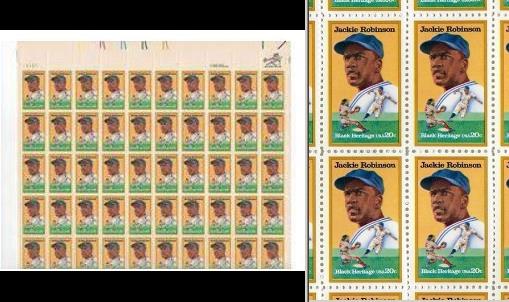  Jackie Robinson - 1982 U.S. Postage Stamp - COMPLETE 50-Stamp Sheet Baseball cards value