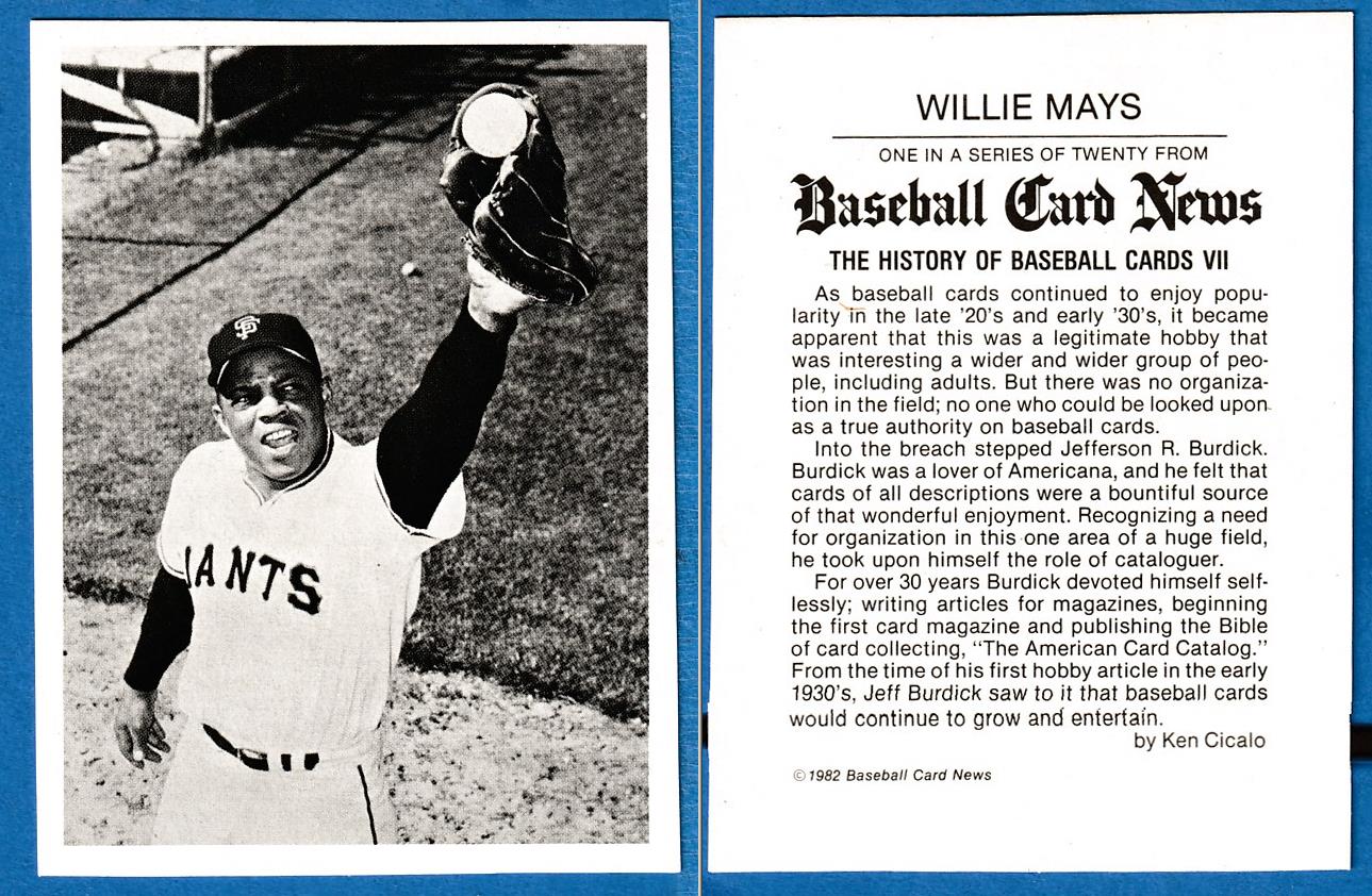 Willie Mays - 1982 Baseball Card News #7 PROMO - SQUARE CORNERED Variation Baseball cards value