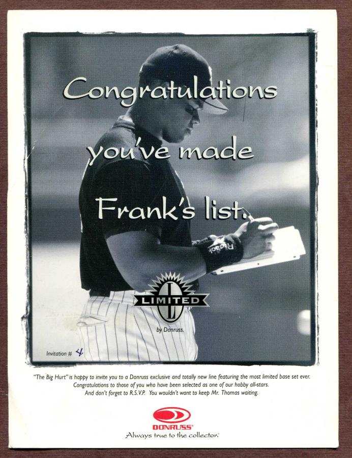 1996 Leaf Limited - Frank Thomas 6x8 INVITATION card (White Sox) Baseball cards value