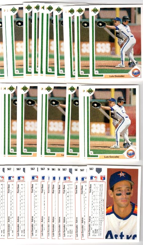 Luis Gonzalez - 1991 Upper Deck #567 - Lot of (65) ROOKIE CARDS (Astros) Baseball cards value