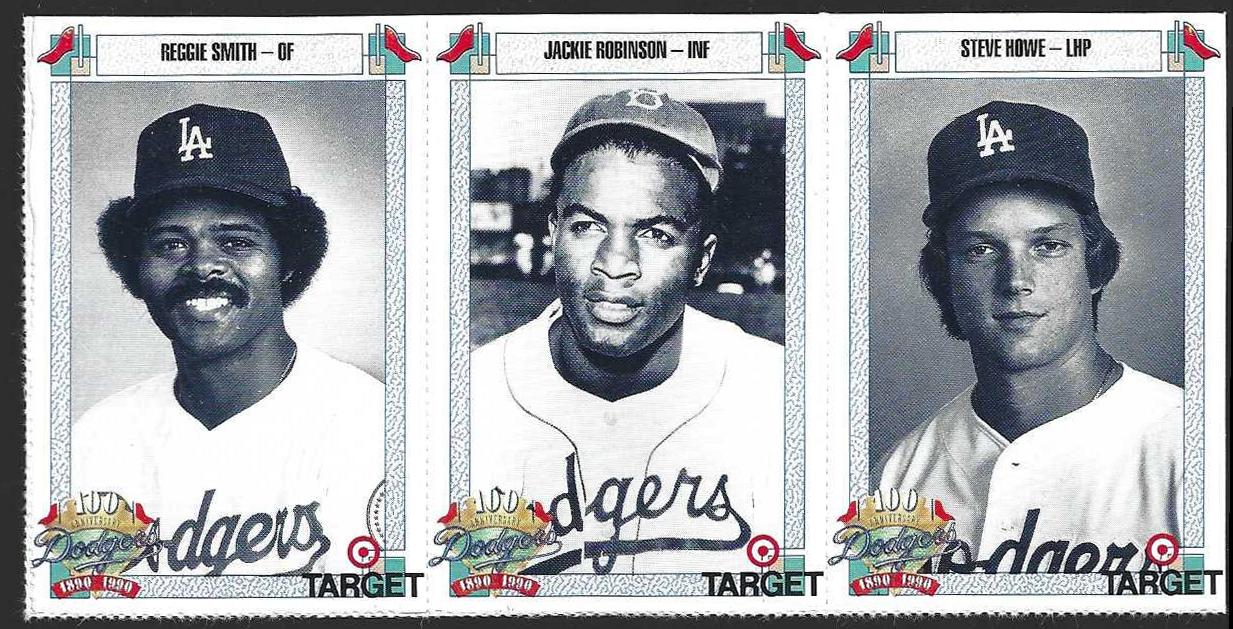 1990  Target Dodgers # 676 Jackie Robinson - CENTER of 3-CARD PANEL !!! Baseball cards value