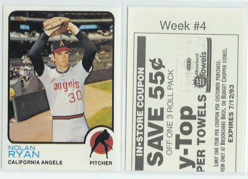 Nolan Ryan - [1973 Topps] 1993 Brookshire Bros. Sticker (Angels) Baseball cards value