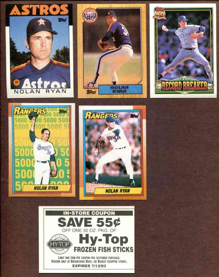 Nolan Ryan  - 1993 Brookshire Bros. Stickers - Lot of (5) diff. (1986-1991 Baseball cards value