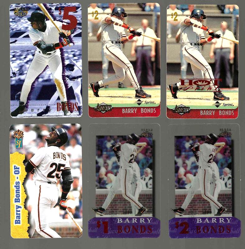 Barry Bonds - PHONE CARDS (1997/98) - Lot of (6) diff. w/LIMITED EDITION Baseball cards value