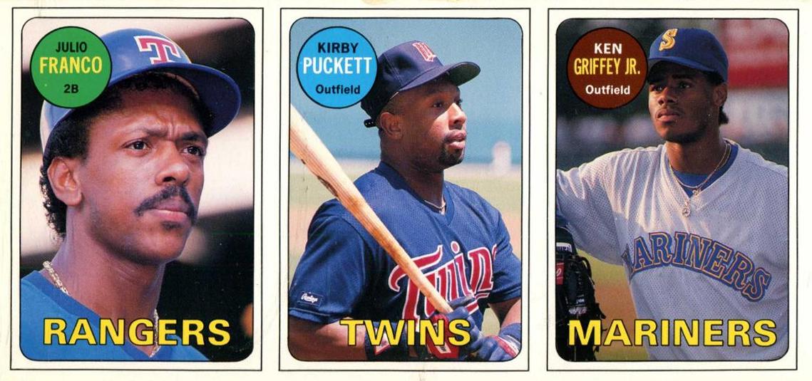 1990 BCM - Ken Griffey Jr 1969 Topps 3-Card panel - Lot of (25) panels Baseball cards value