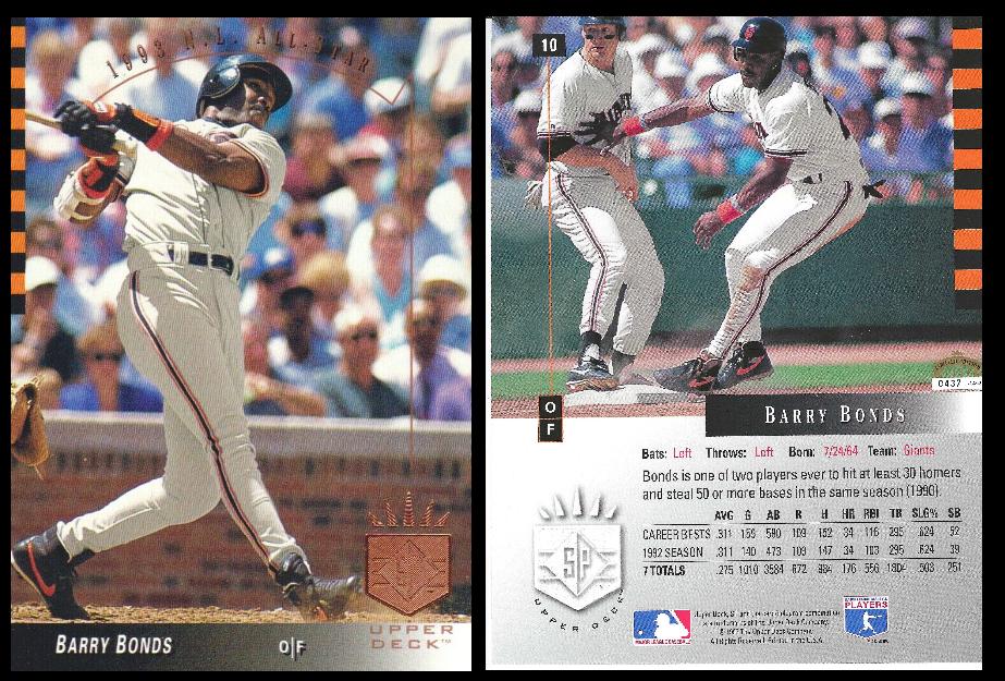 Barry Bonds - JUMBO - 1993 Upper Deck SP #10 - Lot of (100) [#d/1000] Baseball cards value