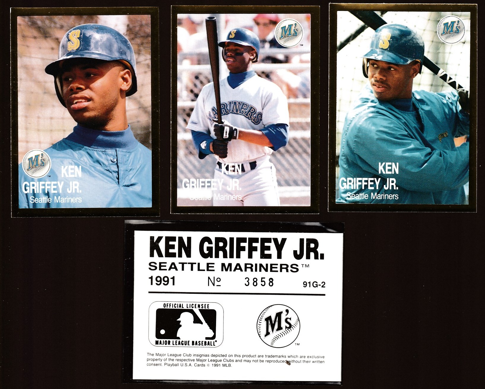 Ken Griffey Jr - 1991 Playball USA GOLD FOIL 3-Card Set MATCHING (Mariners) Baseball cards value