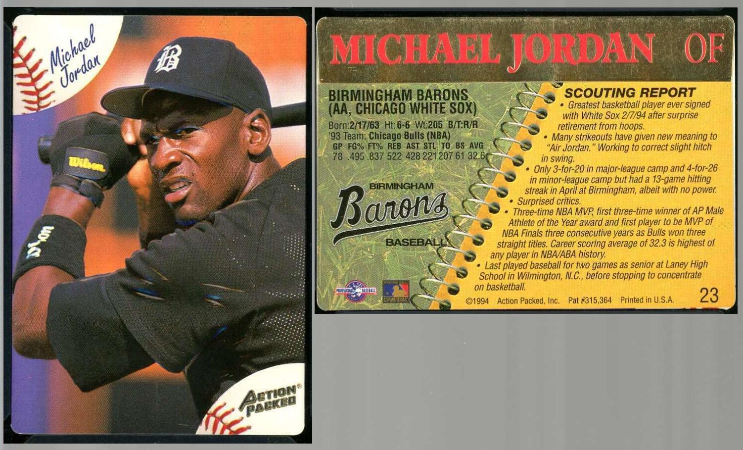 Michael Jordan - 1994 Action Packed #23 BASEBALL ROOKIE Minor Leagues Baseball cards value
