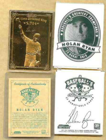 Nolan Ryan - 1996 Bleachers 23 KARAT GOLD 'Baseballs Greatest Champions' Baseball cards value