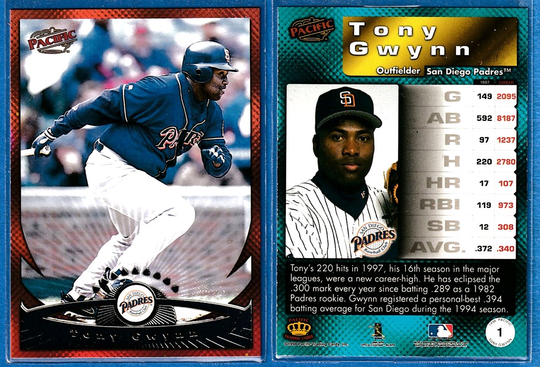 Tony Gwynn -  1998 Pacific #1 National PROMO - EMBOSSED in Philadelpia Baseball cards value