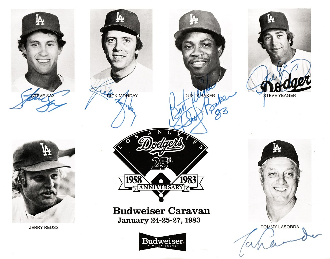  L.A. Dodgers - Multi-Signed 1983 Dodgers 25th Anniv. B&W Photo (8-1/2x11) Baseball cards value