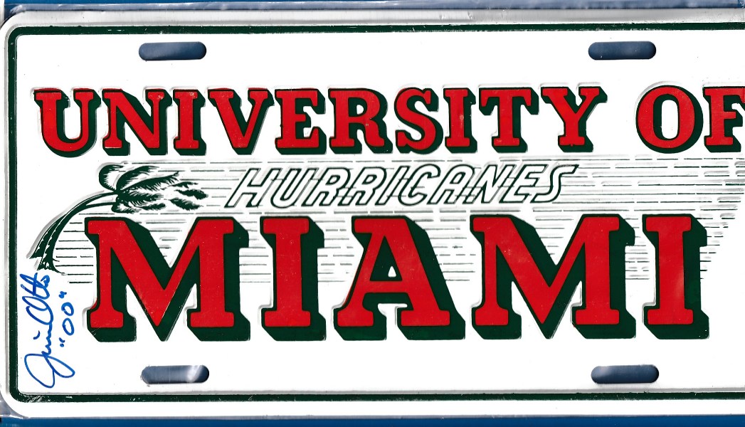  Jim Otto 'OO' - AUTOGRAPHED University of Miami Hurricanes License Plate Baseball cards value