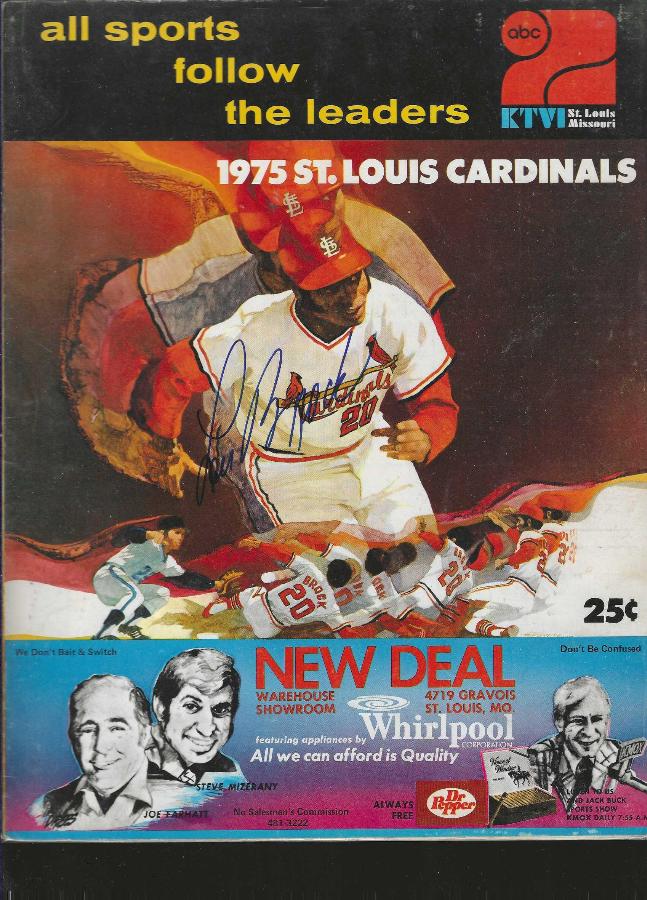  Lou Brock - AUTOGRAPHED 1975 Cardinals Program cover (deceased,HOF) Baseball cards value