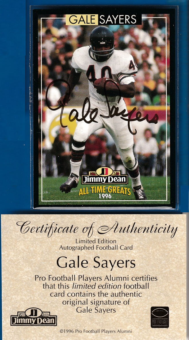  Gale Sayers - 1996 Jimmy Dean AUTOGRAPH w/COA !!! (Bears) Baseball cards value