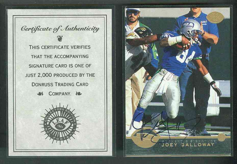  Joey Galloway - 1996 Leaf #42 AUTHENTIC SIGNATURE autographed (Seahawks) Baseball cards value