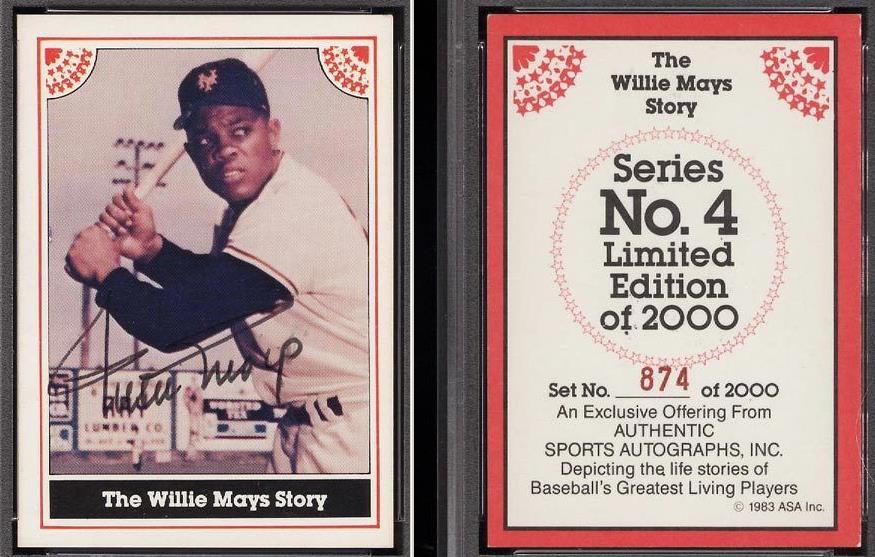 WILLIE MAYS - 1983 ASA AUTOGRAPHED 'Willie Mays Story' 12-card set Baseball cards value