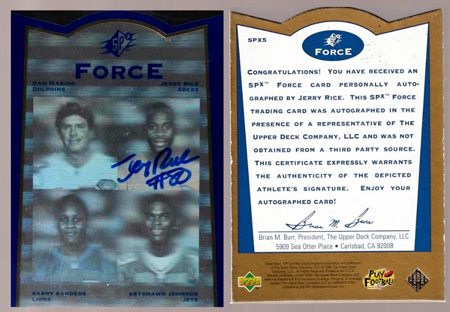 Jerry Rice - 1996 SPx Force #SPX5 AUTOGRAPH (49ers) Baseball cards value