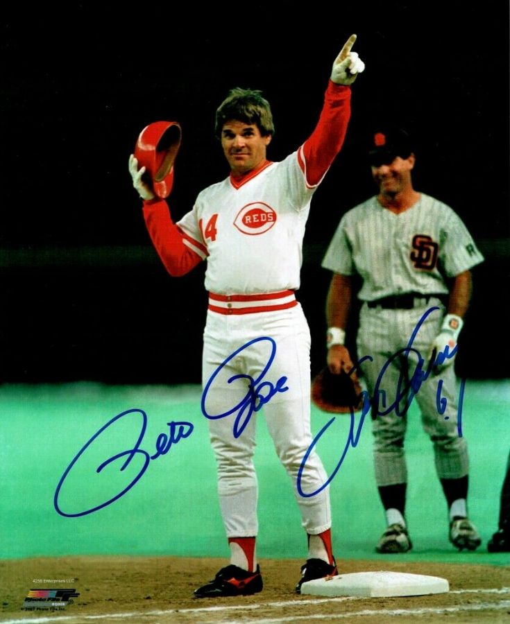 Pete Rose/Steve Garvey-1985 DUAL-AUTOGRAPHED 8x10 Breaking Hit Record Baseball cards value