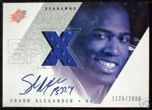  Shaun Alexander - 2000 SPx #152 AUTOGRAPHED Game-Used Jersey card Baseball cards value