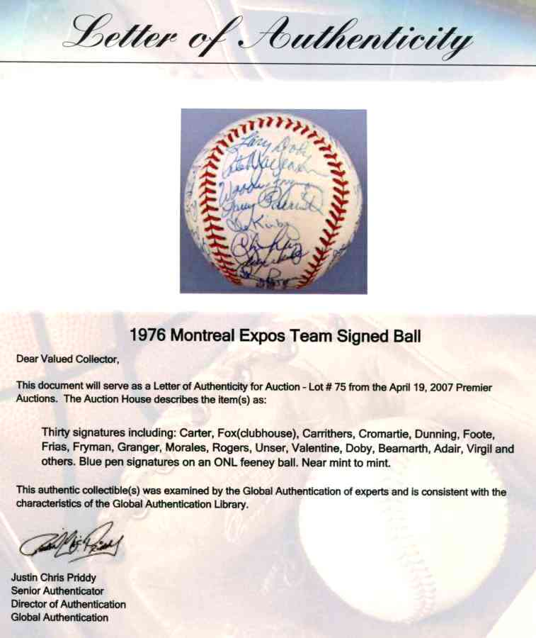   1976 Expos - Team Signed/AUTOGRAPHED baseball [#ed33] w/GARY CARTER Baseball cards value
