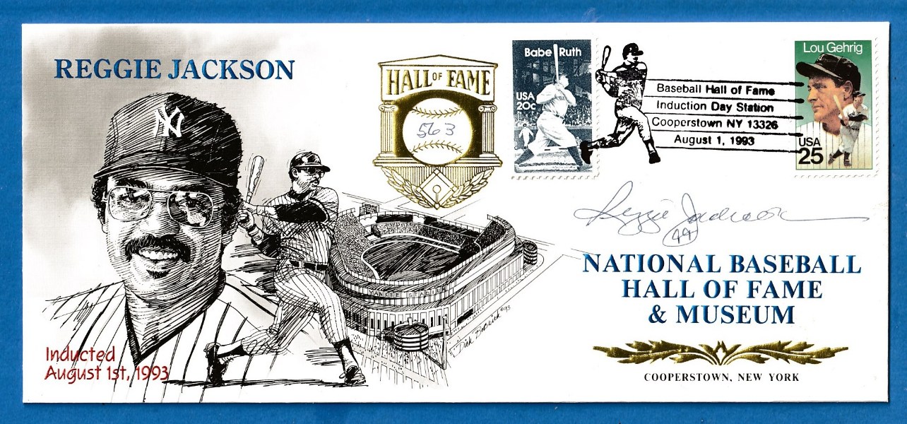   Hall-of-Fame 1993 Induction Envelope - SIGNED by REGGIE JACKSON w/#HRs Baseball cards value