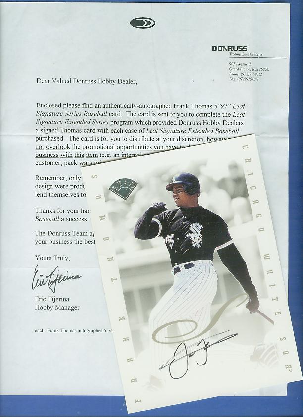 Frank Thomas - 1996 Leaf Signatures BL 5x7 LIMITED EDITION JUMBO AUTOGRAPH Baseball cards value