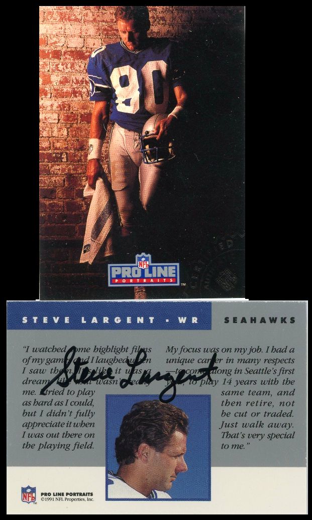  Steve Largent - 1991 Pro Line Portraits AUTHENTIC AUTOGRAPH (Seahawks) Baseball cards value