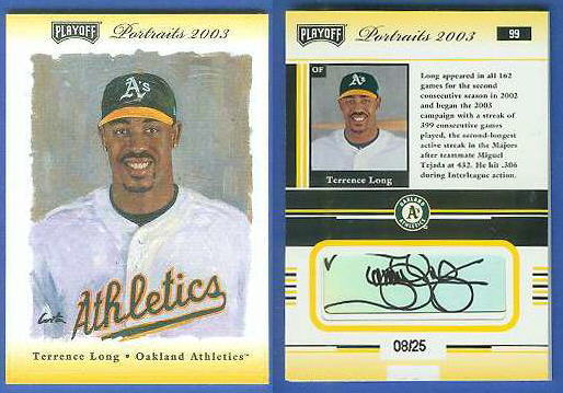  Terrence Long - 2003 Playoff Portraits #99 AUTOGRAPH (A's) Baseball cards value