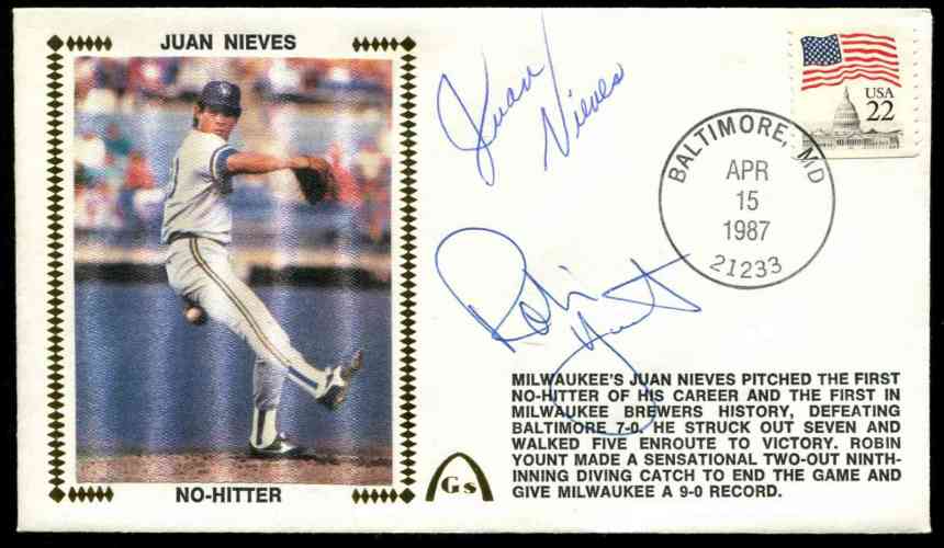 Robin Yount/Juan Nieves - 1987 DUAL-AUTOGRAPHED Gateway Cachet 'NO-HITTER' Baseball cards value