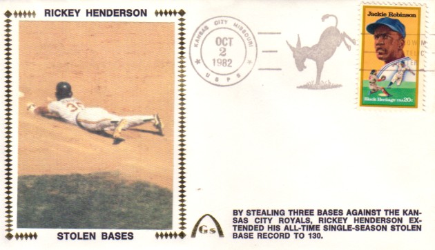  Rickey Henderson - 1982 AUTOGRAPHED Gateway Cachet 'STOLEN BASES' (A's) Baseball cards value