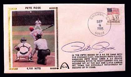 Pete Rose - 1985 AUTOGRAPHED Gateway Cachet 4,191 HITS w/normal postmark Baseball cards value