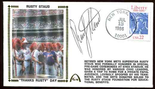  Rusty Staub - 1986 AUTOGRAPHED Gateway Cachet 'THANKS RUSTY DAY' (Mets) Baseball cards value
